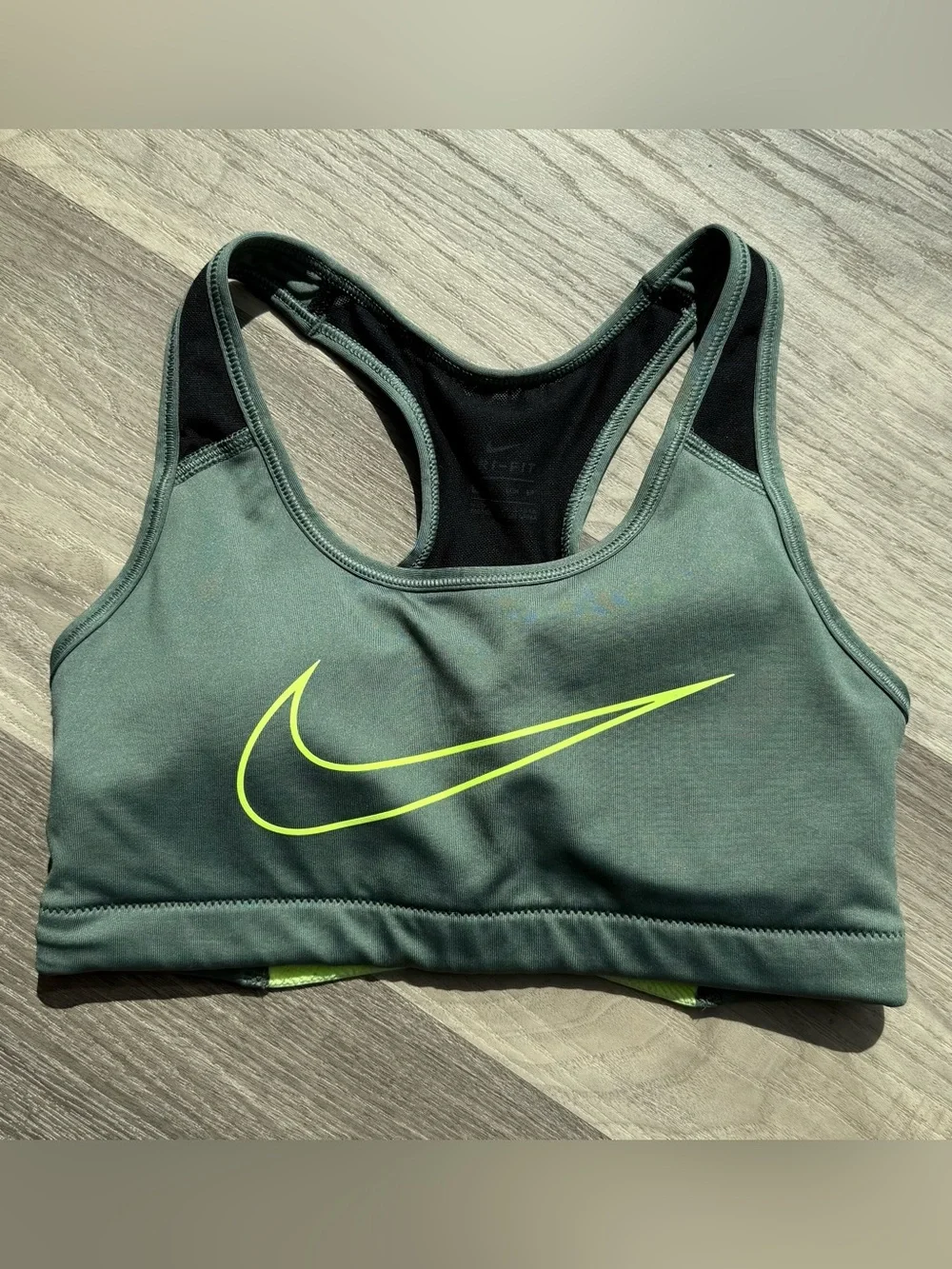 Nike Women’s Sports Bra - Olive Green with Neon Yellow Swoosh
